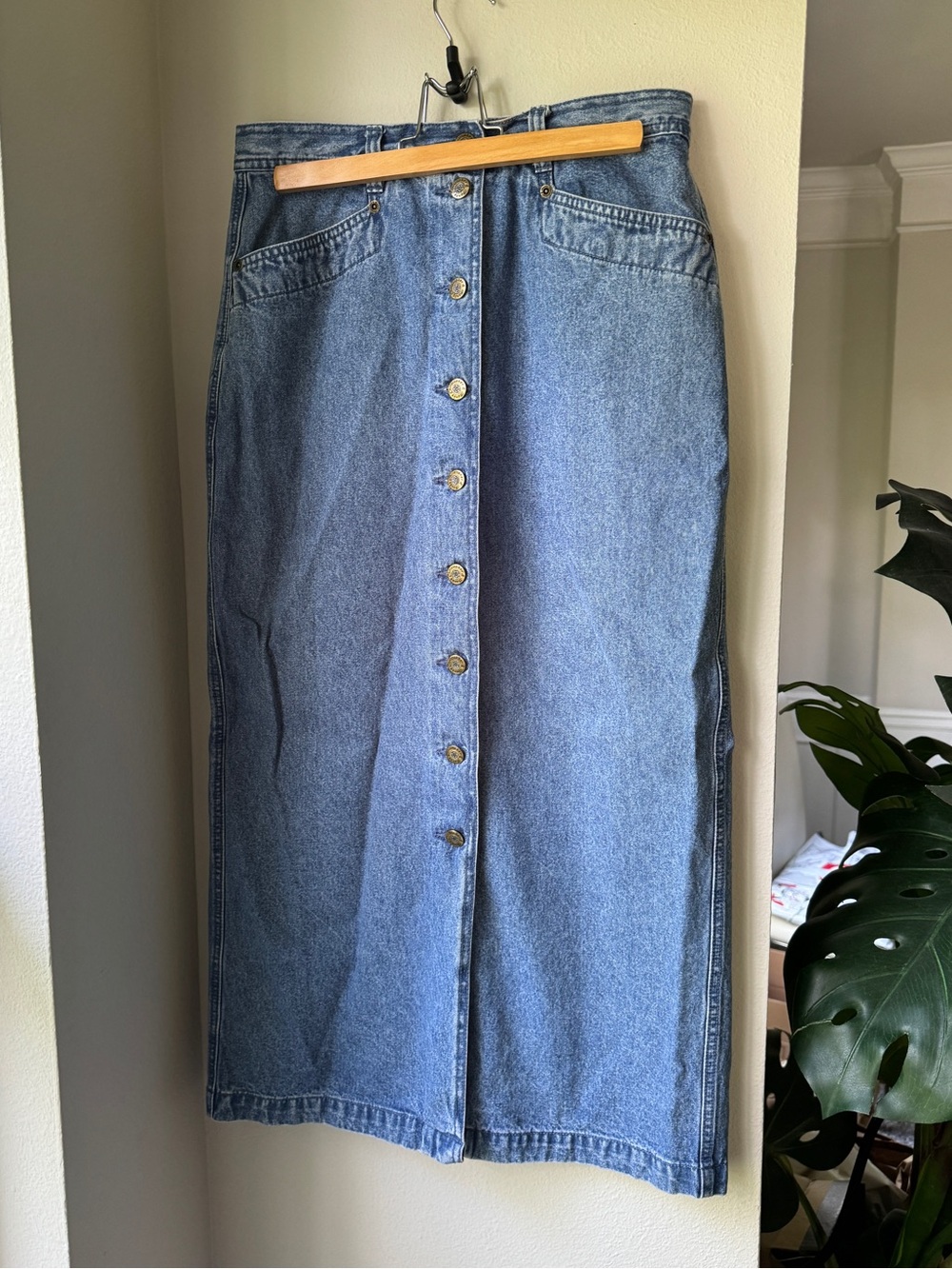 Vintage Christopher & Banks Classic Blue Denim Button-Front Skirt